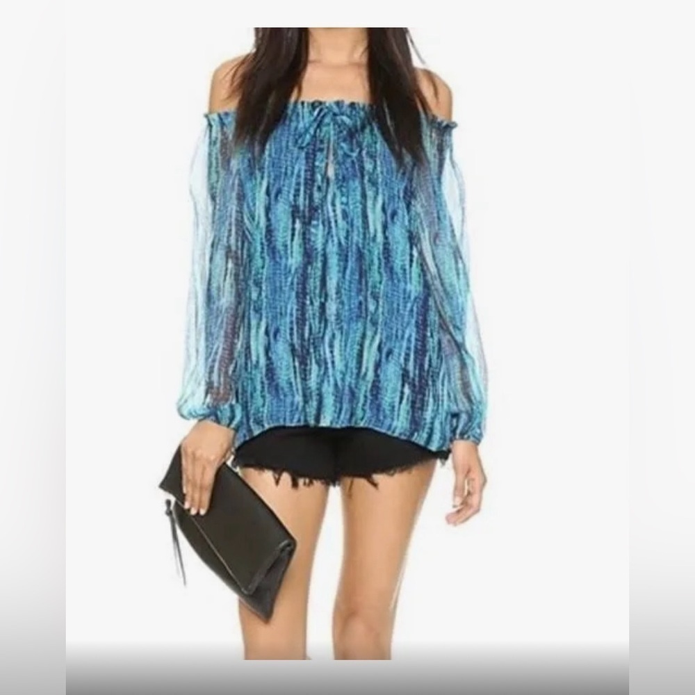 Ramy Brook Blue Off the Shoulder Silk Top